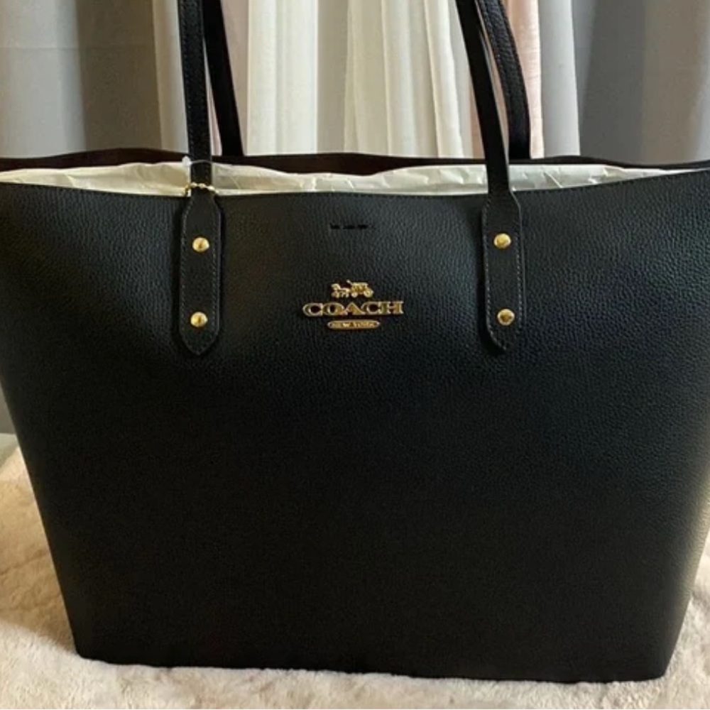 Coach Black Tote with Gold Accents